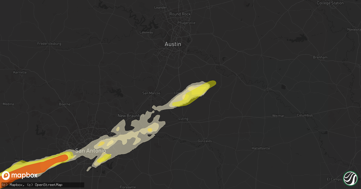 Hail map in Lockhart, TX on March 28, 2018