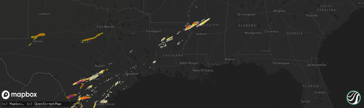 Hail map in Louisiana on March 28, 2018