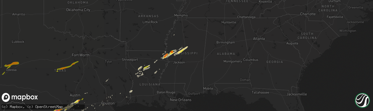 Hail map in Mississippi on March 28, 2018