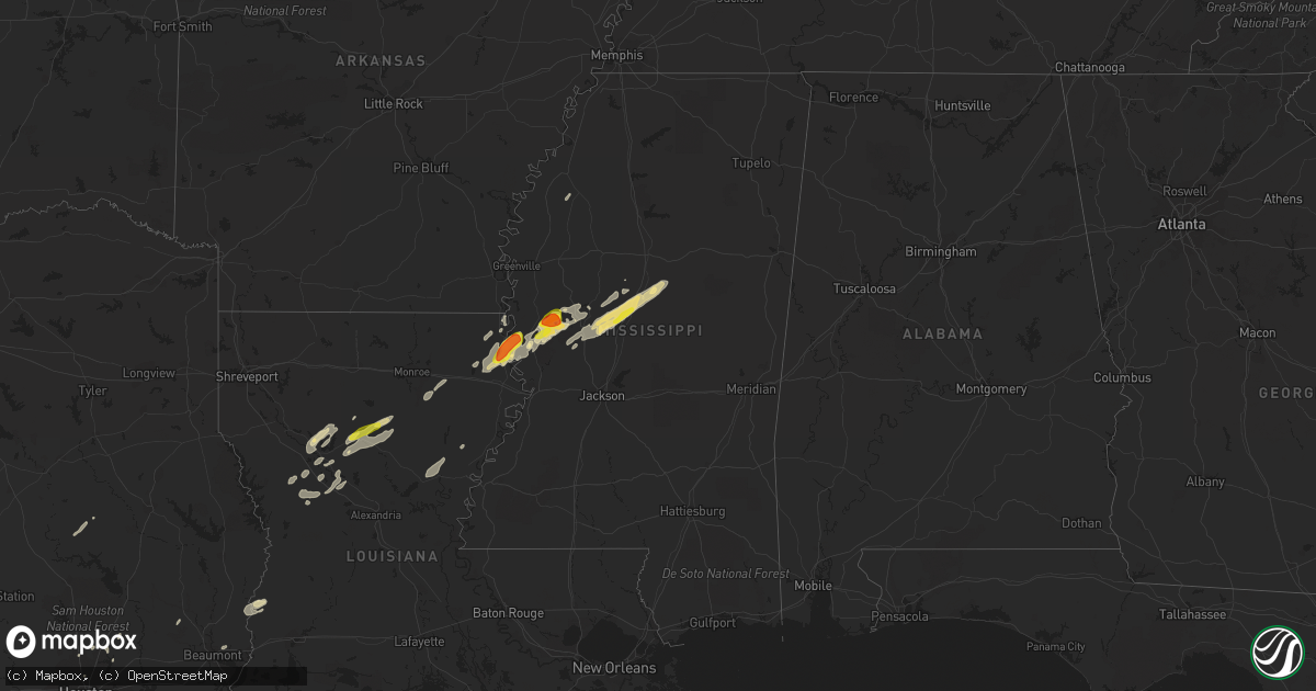 Hail map in Mississippi on March 28, 2018