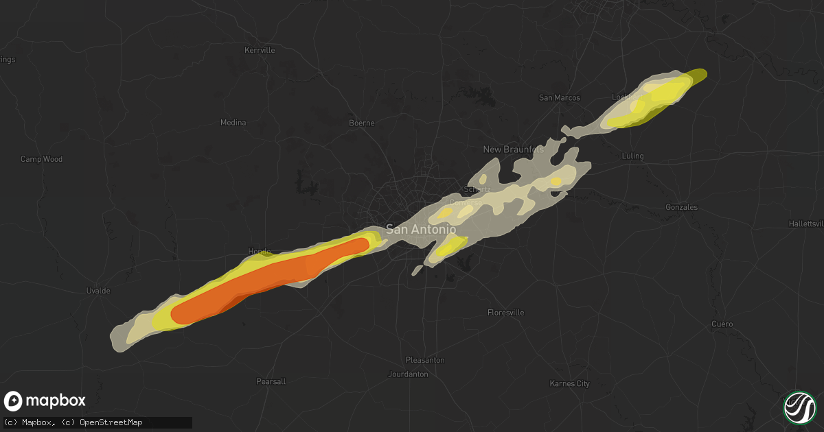 Hail map in San Antonio, TX on March 28, 2018