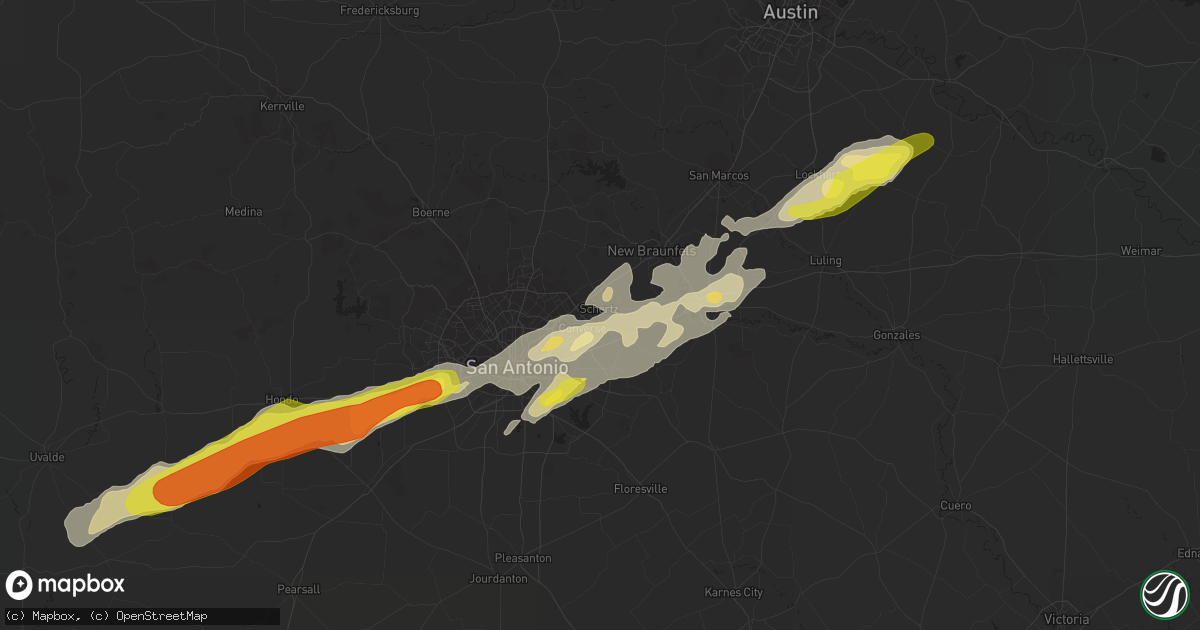 Hail map in Schertz, TX on March 28, 2018