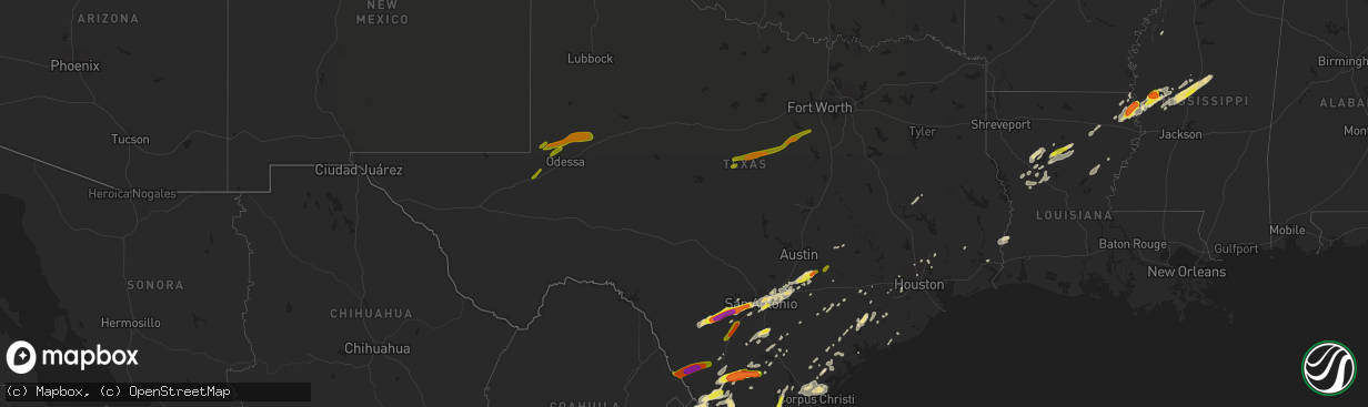 Hail map in Texas on March 28, 2018