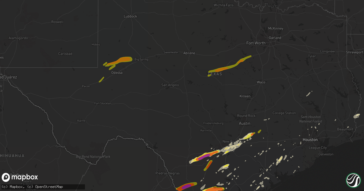 Hail map in Texas on March 28, 2018