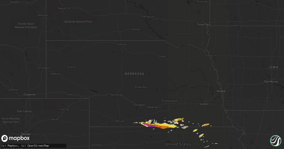 Hail map in Nebraska on March 28, 2019