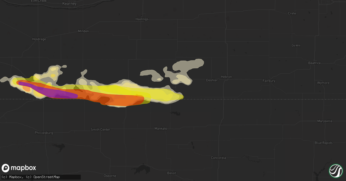 Hail map in Superior, NE on March 28, 2019