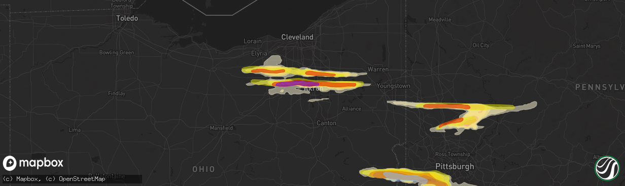 Hail map in Akron, OH on March 28, 2020