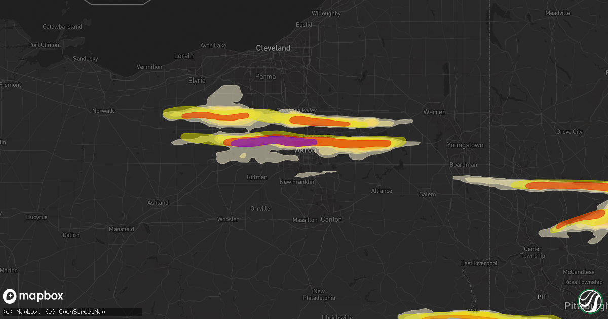Hail map in Akron, OH on March 28, 2020