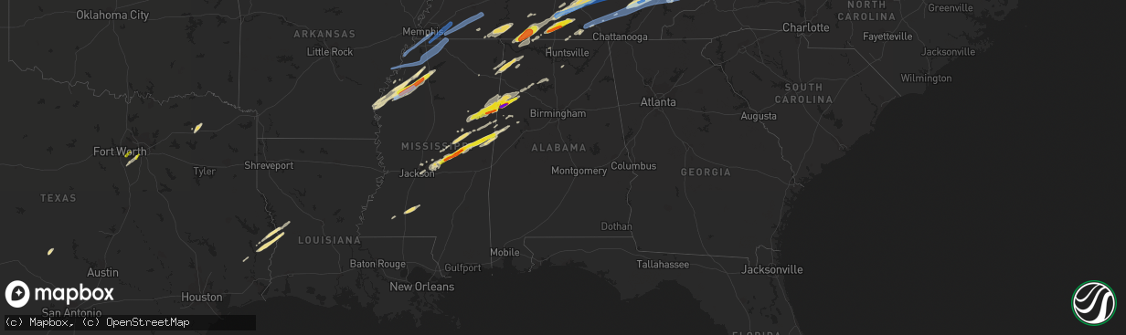 Hail map in Alabama on March 28, 2020