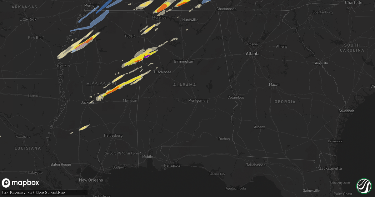 Hail map in Alabama on March 28, 2020