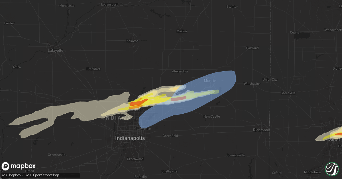 Hail map in Anderson, IN on March 28, 2020