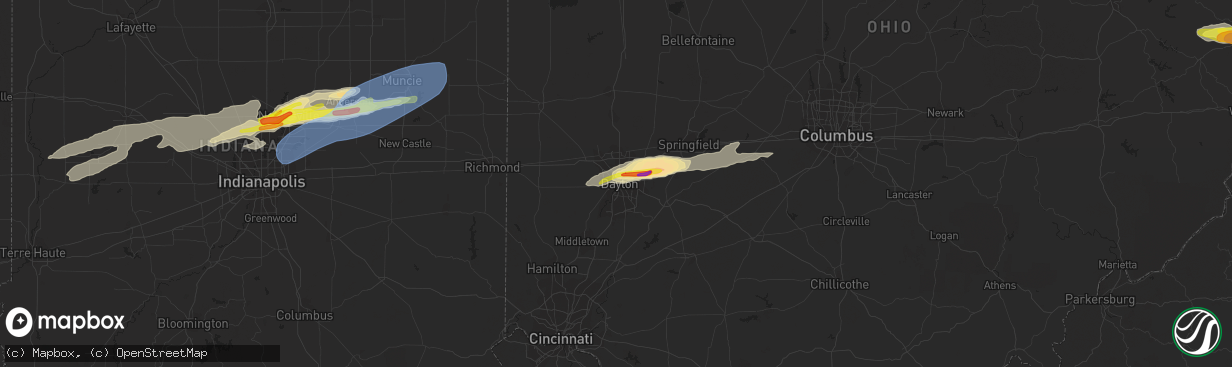 Hail map in Dayton, OH on March 28, 2020