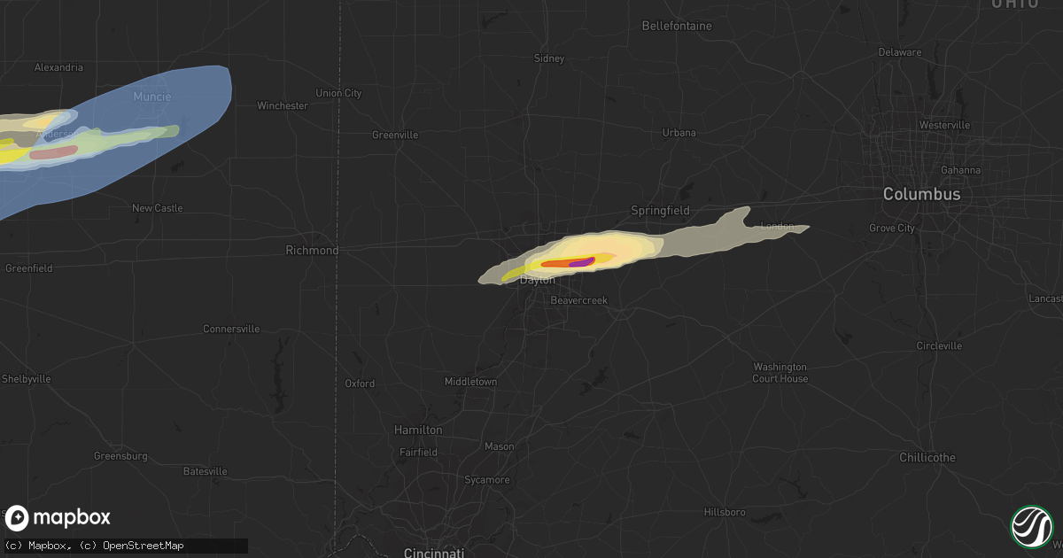 Hail map in Dayton, OH on March 28, 2020