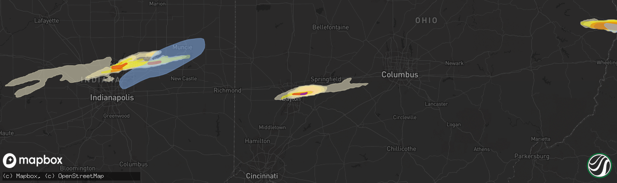 Hail map in Fairborn, OH on March 28, 2020