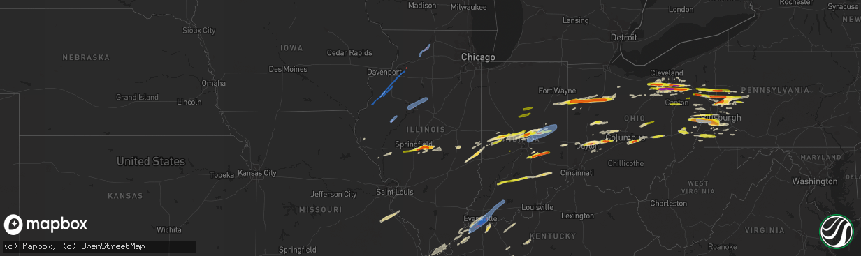 Hail map in Illinois on March 28, 2020