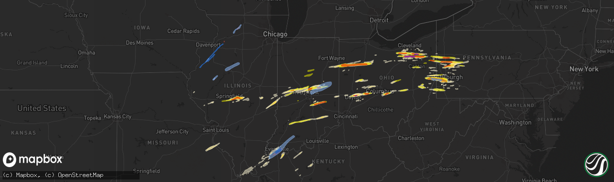 Hail map in Indiana on March 28, 2020