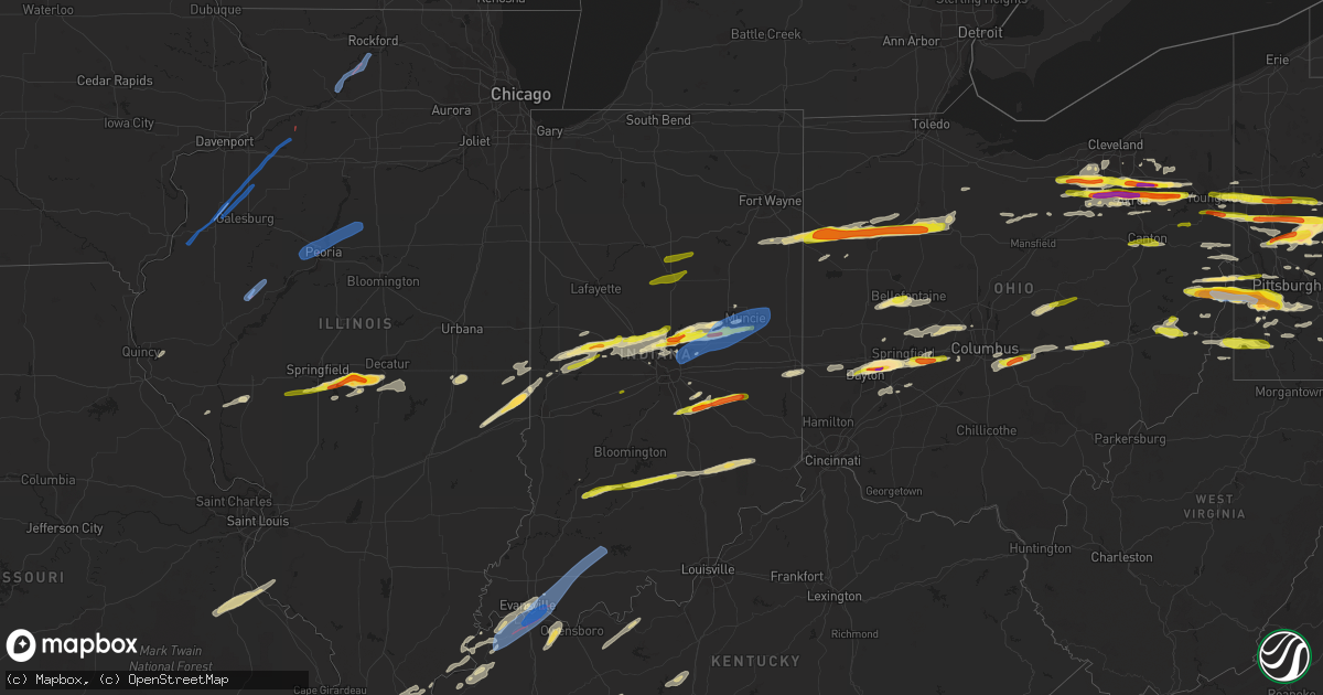 Hail map in Indiana on March 28, 2020