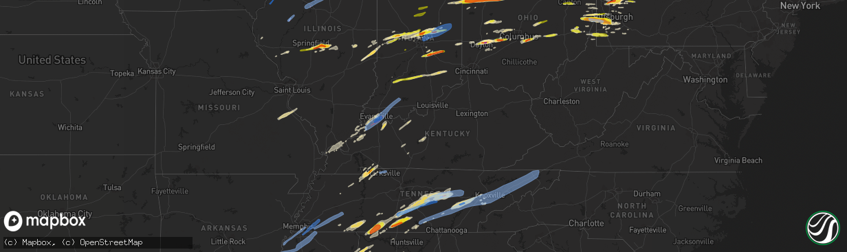 Hail map in Kentucky on March 28, 2020