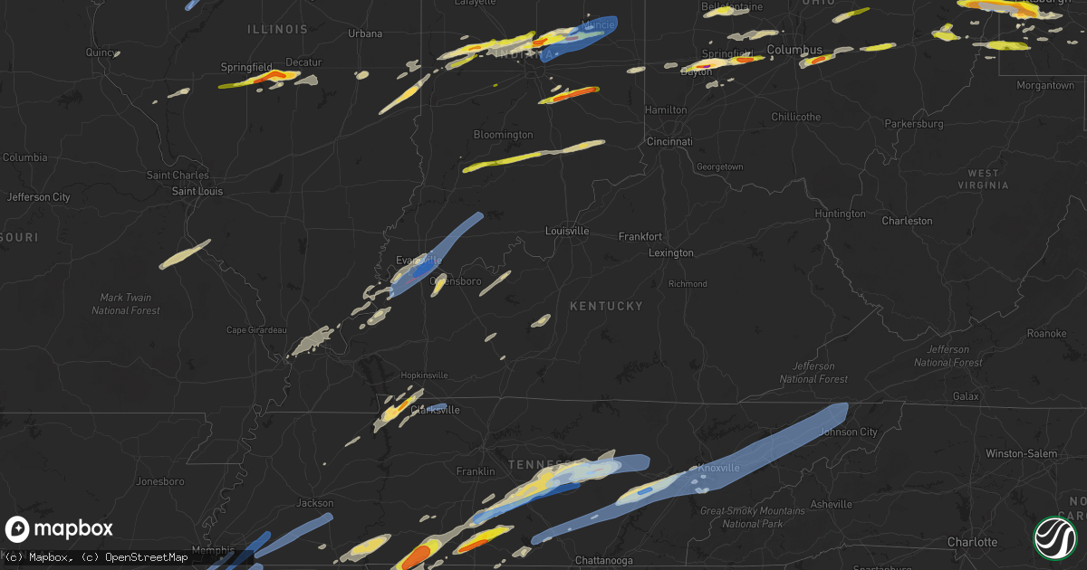 Hail map in Kentucky on March 28, 2020