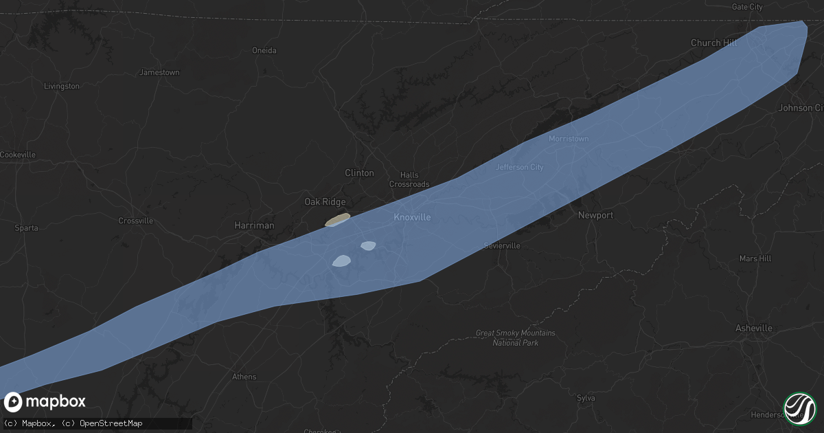 Hail map in Knoxville, TN on March 28, 2020