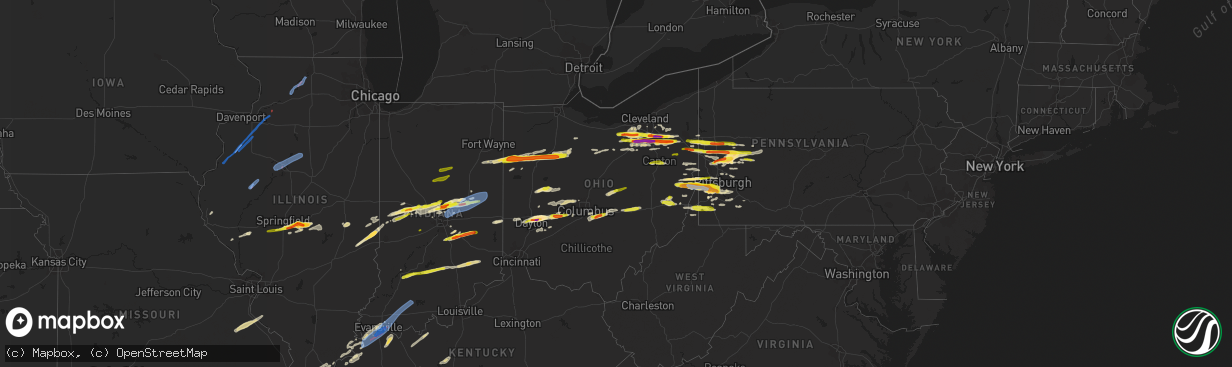 Hail map in Ohio on March 28, 2020