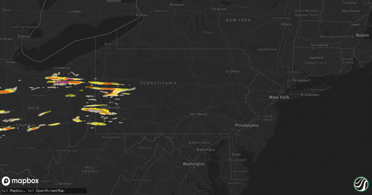 Hail map in Pennsylvania on March 28, 2020