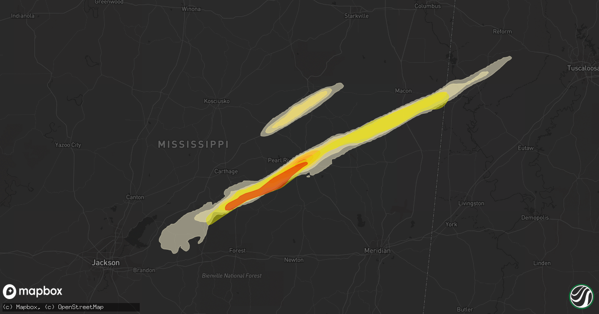 Hail map in Philadelphia, MS on March 28, 2020