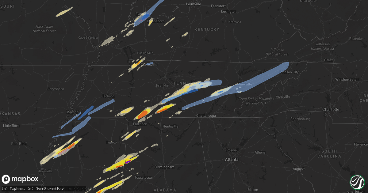 Hail map in Tennessee on March 28, 2020