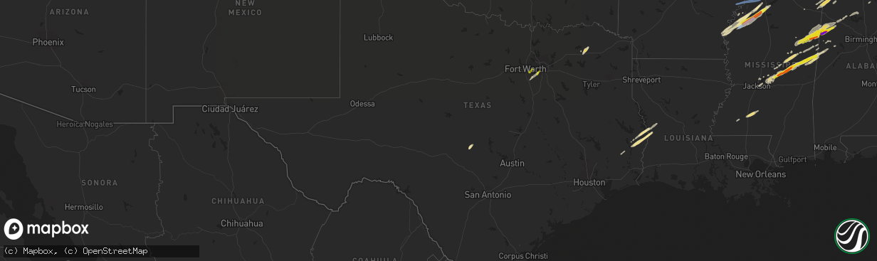 Hail map in Texas on March 28, 2020