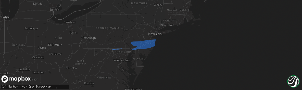 Hail map in New Jersey on March 28, 2021