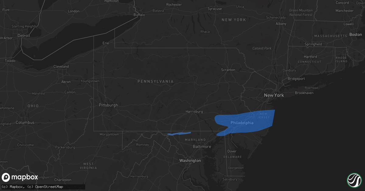 Hail map in Pennsylvania on March 28, 2021