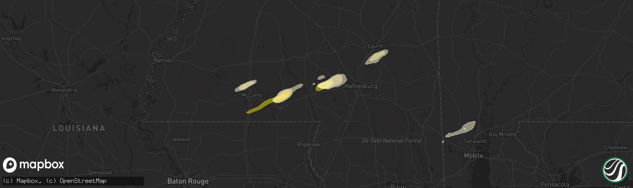 Hail map in Columbia, MS on March 28, 2023