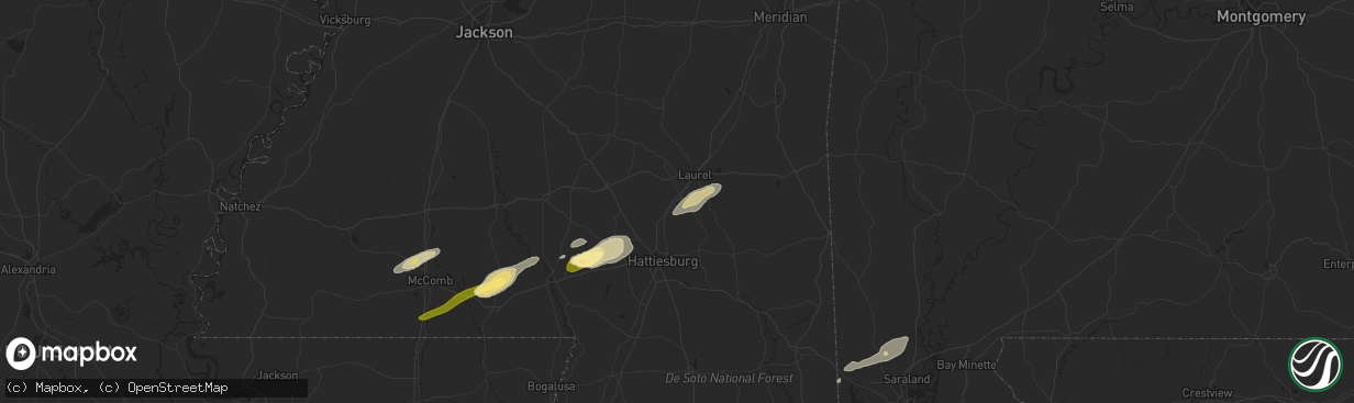 Hail map in Ellisville, MS on March 28, 2023