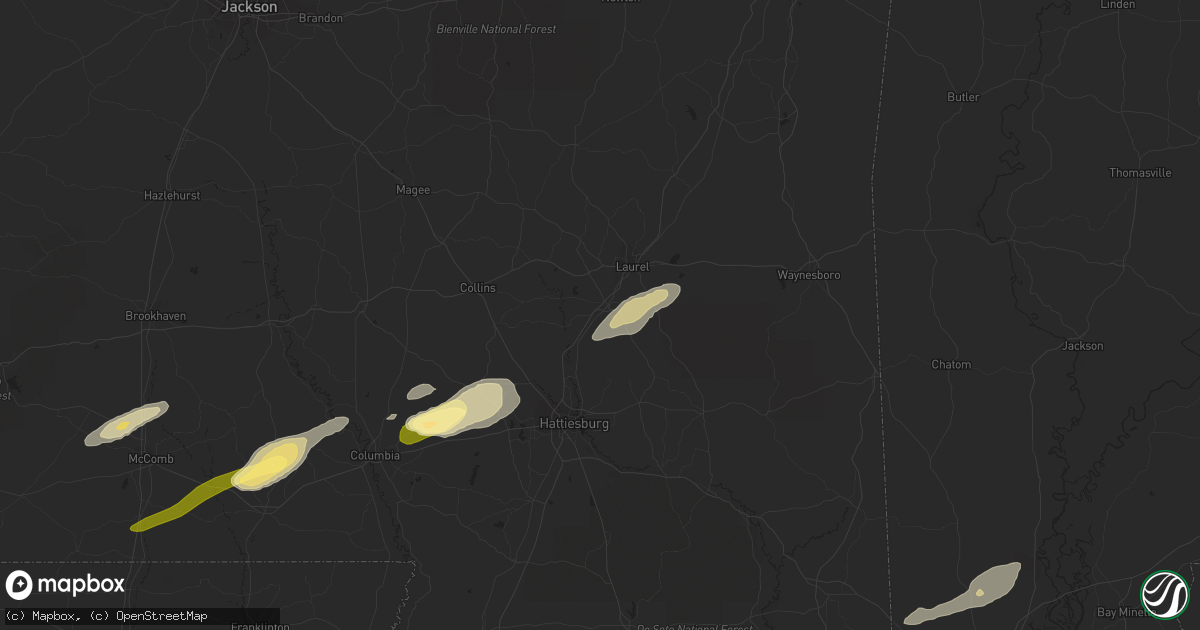 Hail map in Ellisville, MS on March 28, 2023