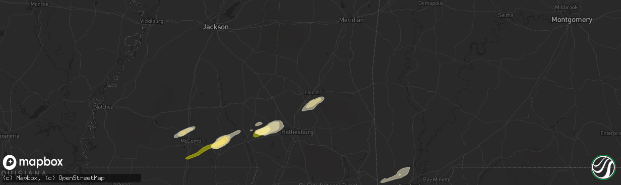 Hail map in Laurel, MS on March 28, 2023