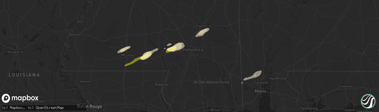 Hail map in Magnolia, MS on March 28, 2023