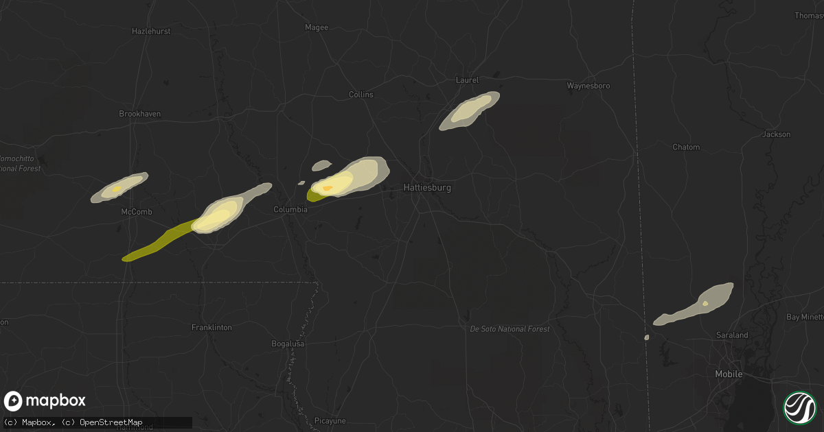 Hail map in Magnolia, MS on March 28, 2023