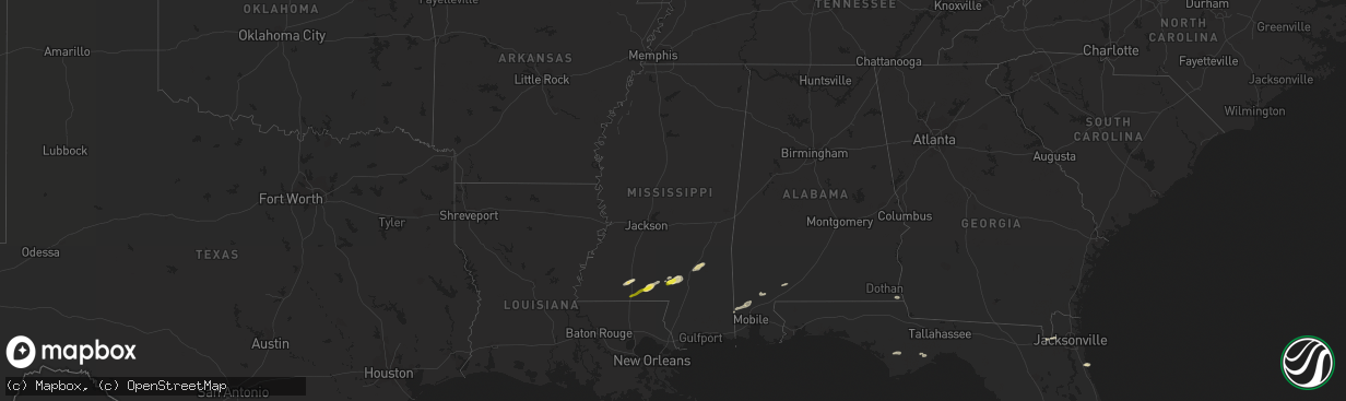 Hail map in Mississippi on March 28, 2023