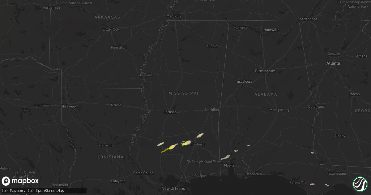 Hail map in Mississippi on March 28, 2023