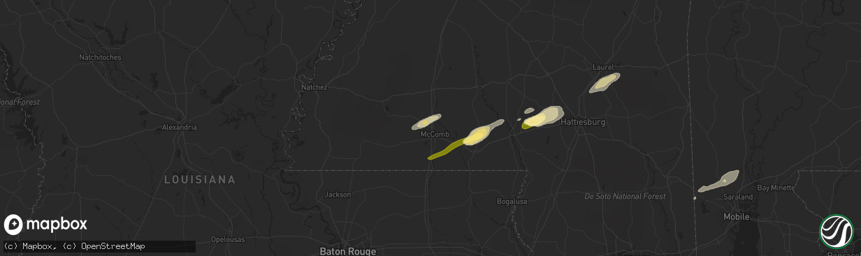 Hail map in Summit, MS on March 28, 2023