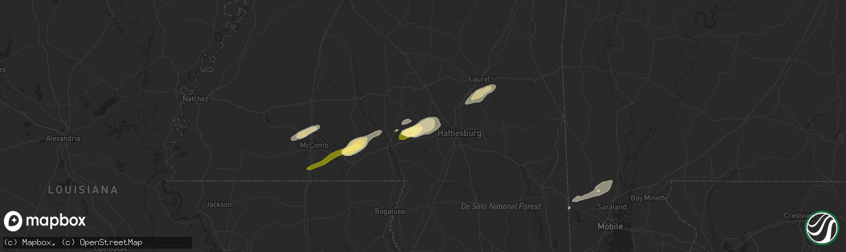 Hail map in Sumrall, MS on March 28, 2023