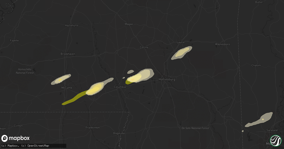 Hail map in Sumrall, MS on March 28, 2023