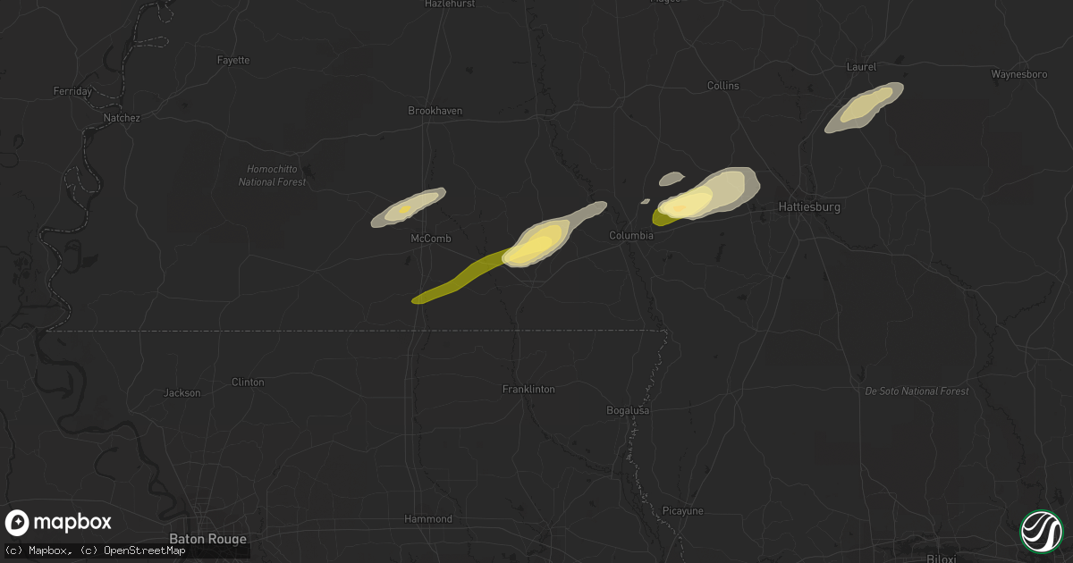 Hail map in Tylertown, MS on March 28, 2023