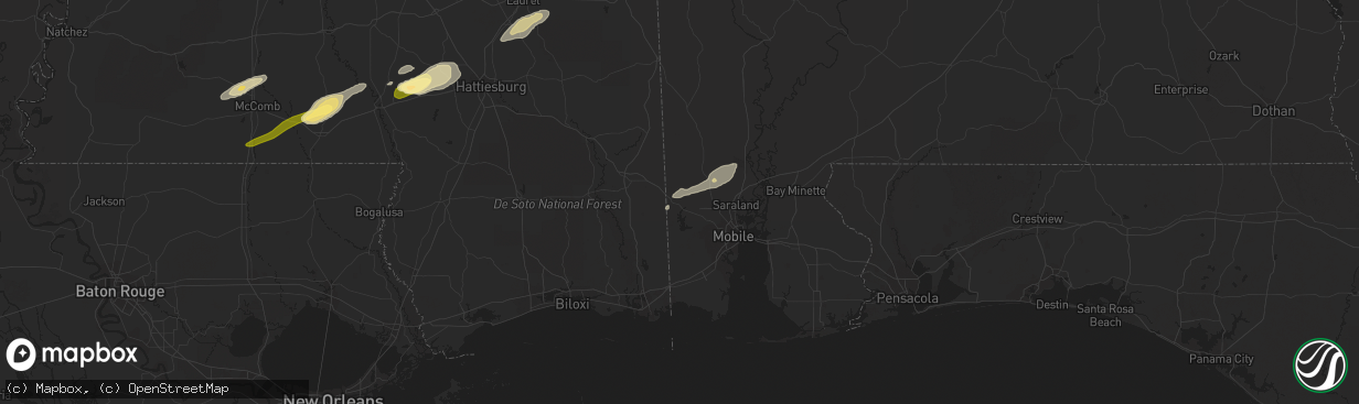 Hail map in Wilmer, AL on March 28, 2023