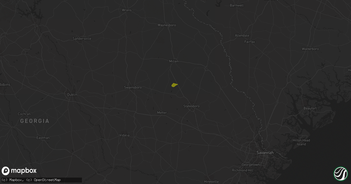 Hail map in Portal, GA on March 28, 2024