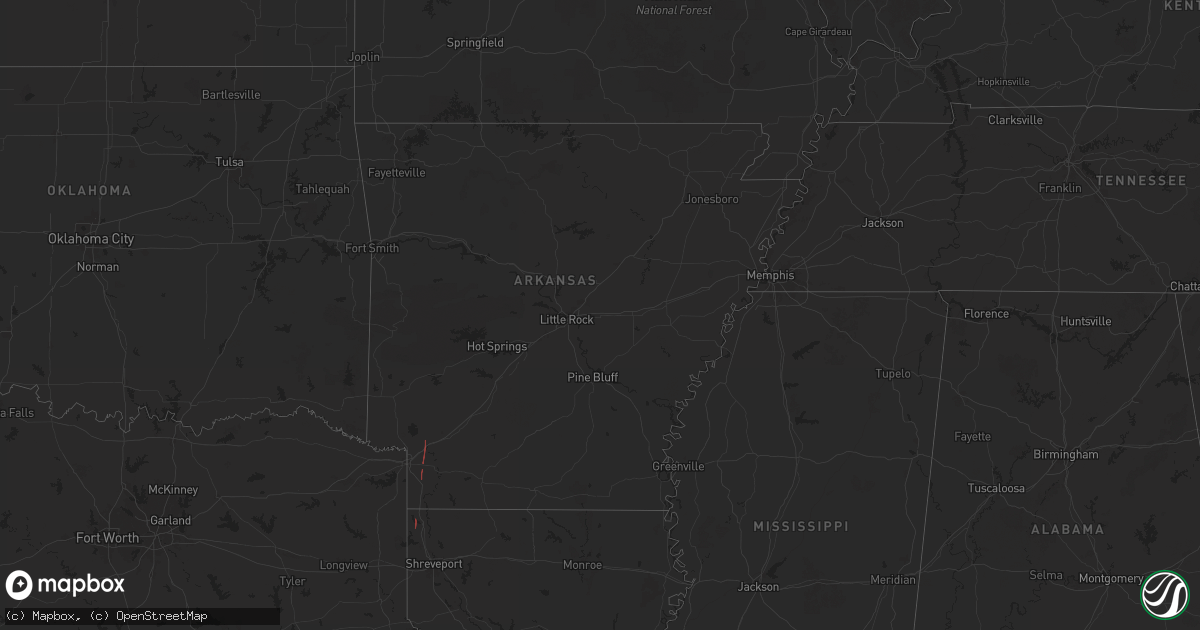 Hail map in Arkansas on March 28, 2025