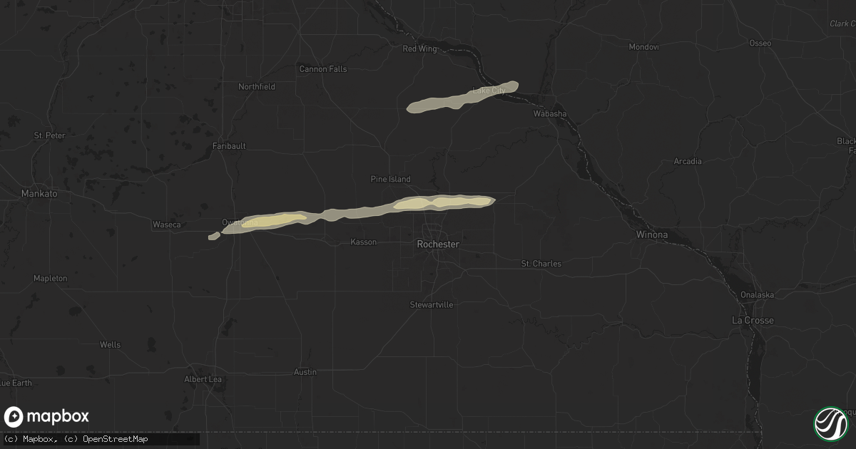 Hail map in Rochester, MN on March 28, 2025