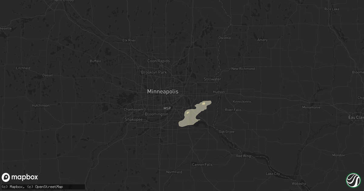 Hail map in Saint Paul, MN on March 28, 2025