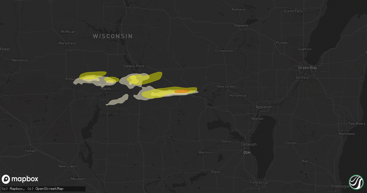 Hail map in Waupaca, WI on March 28, 2025