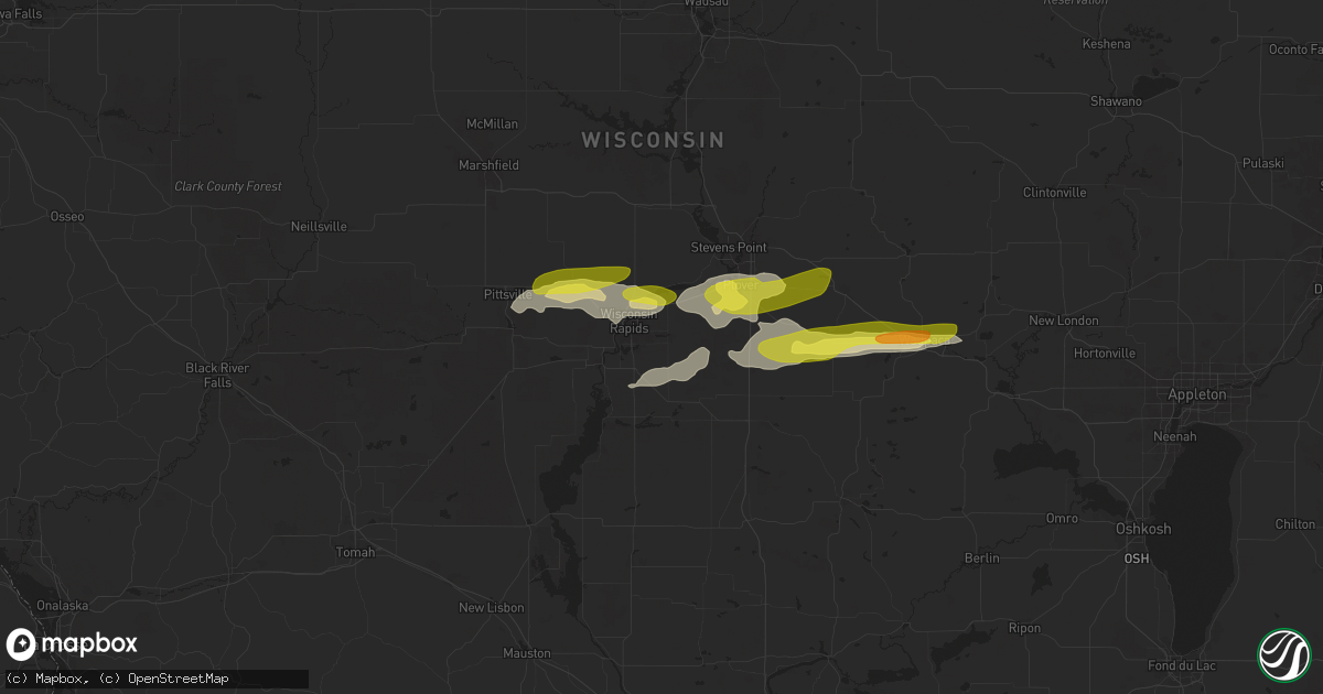 Hail map in Wisconsin Rapids, WI on March 28, 2025